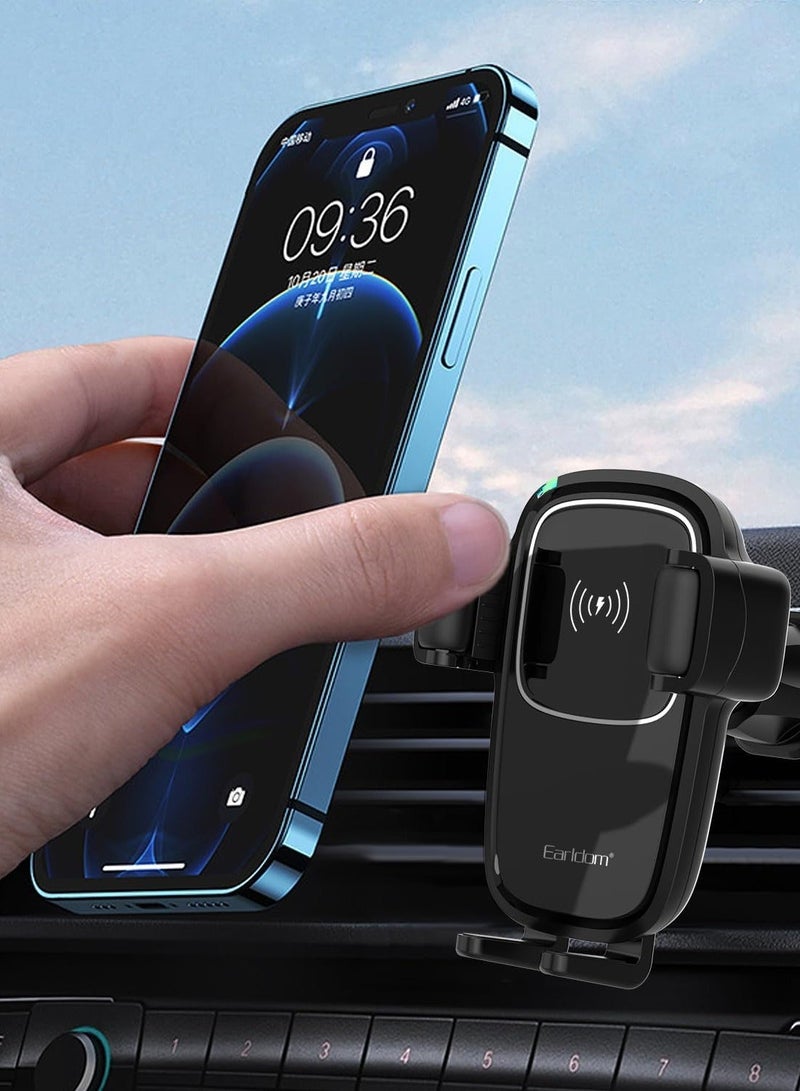 Earldom WC25 Wireless Car Charging Holder, Fast Wireless Charging Phone Mount, Auto Clamp, One-Hand Operation, 360° Adjustable Air Vent Dashboard Holder for Safe Driving – Black - Image 3
